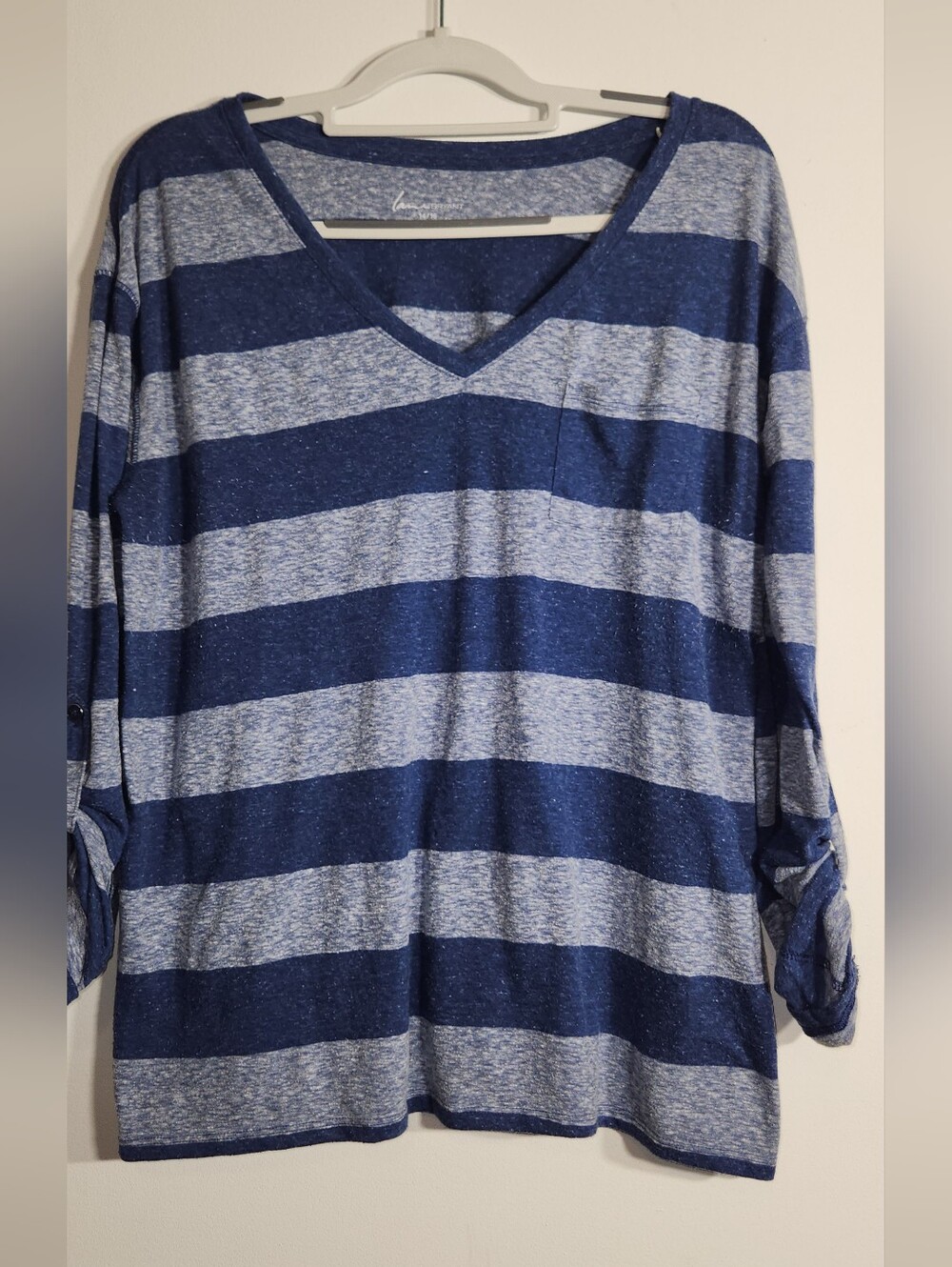 Lane Bryant 14/16 Navy and Heather Blue Striped V-Neck Top